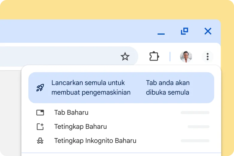 UI Chrome memberikan makluman bahawa terdapat kemaskinian yang belum selesai