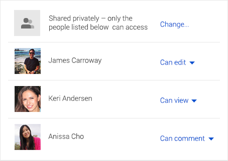 Google 雲端硬碟隱私權和共用選項